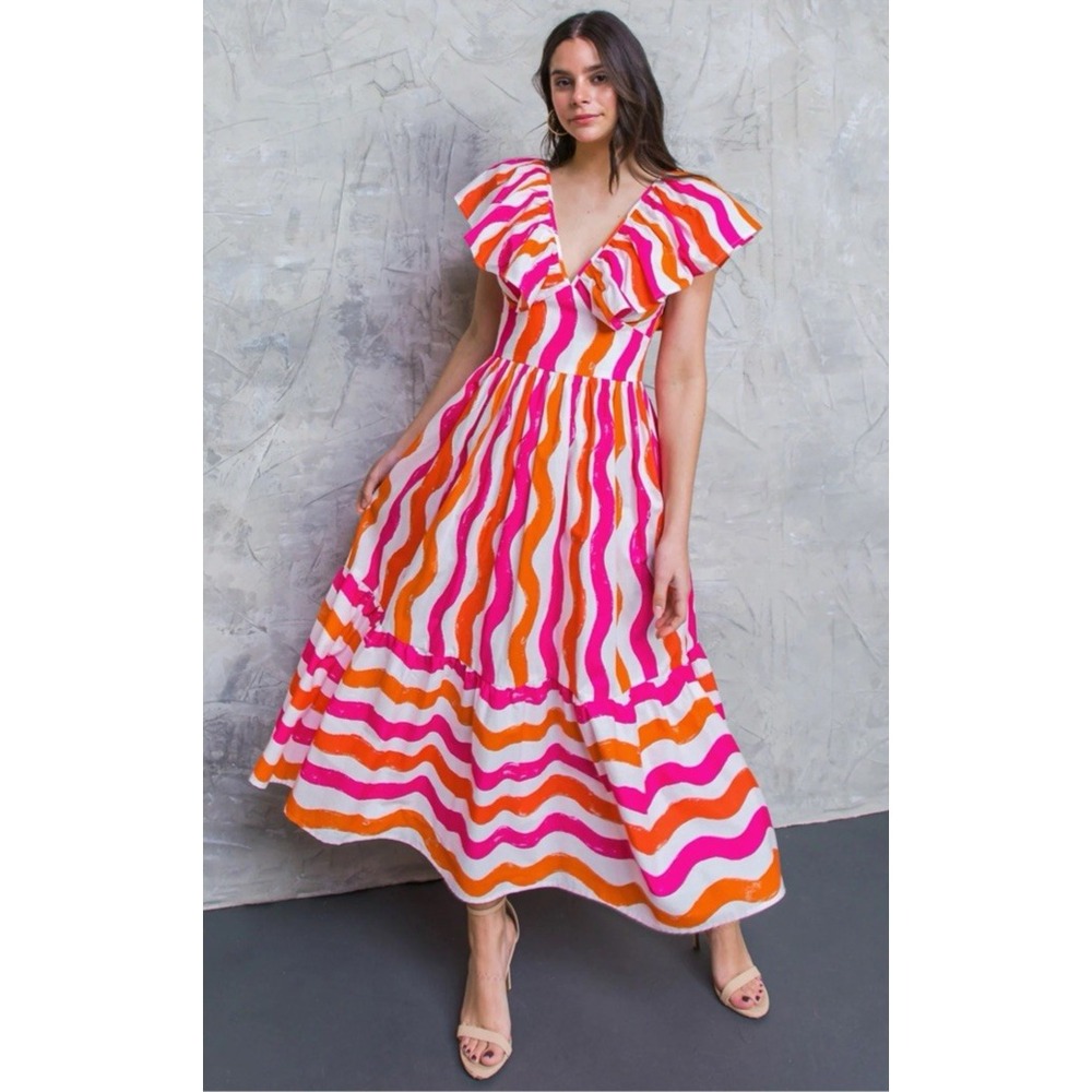 Flying Tomato Midi Dress Small Tiered Maxi Over The Hills Poplin Coastal Cottage - Picture 2 of 10
